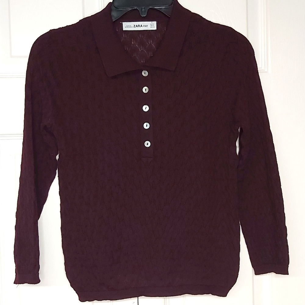 🙋‍♀️Zara Eggplant Collared Pointelle Top🙋‍♀️
